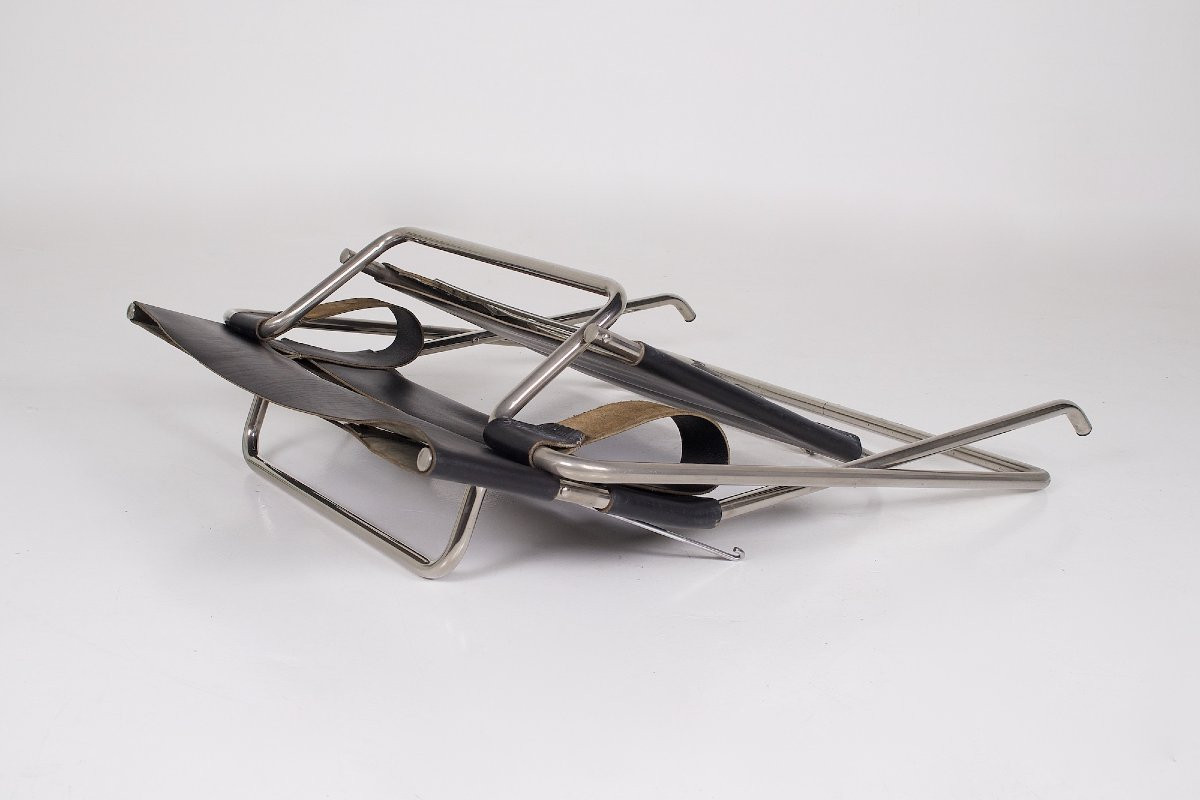 Fauteuil Pliant en Cuir D4 par Marcel Breuer, années 20.-photo-5