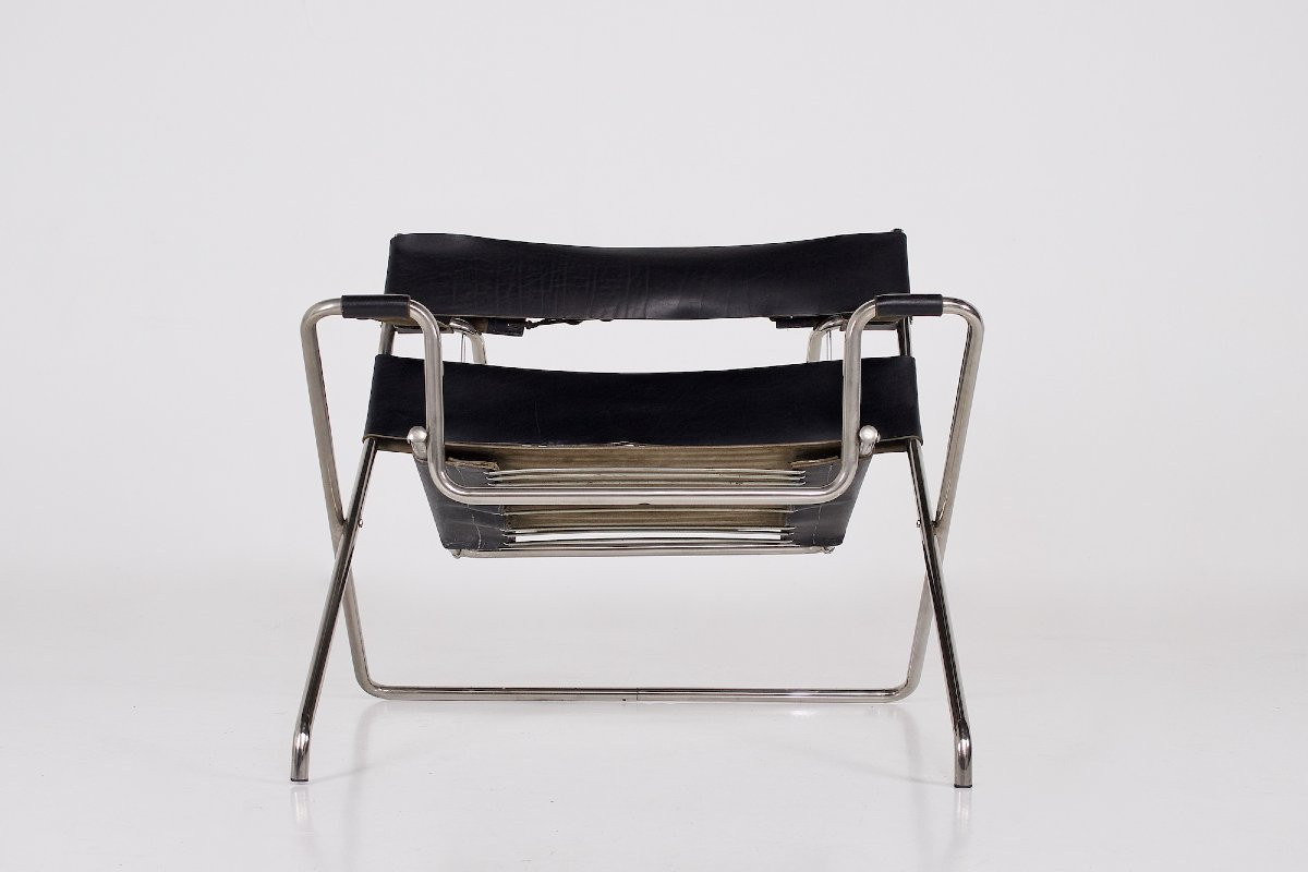 Fauteuil Pliant en Cuir D4 par Marcel Breuer, années 20.