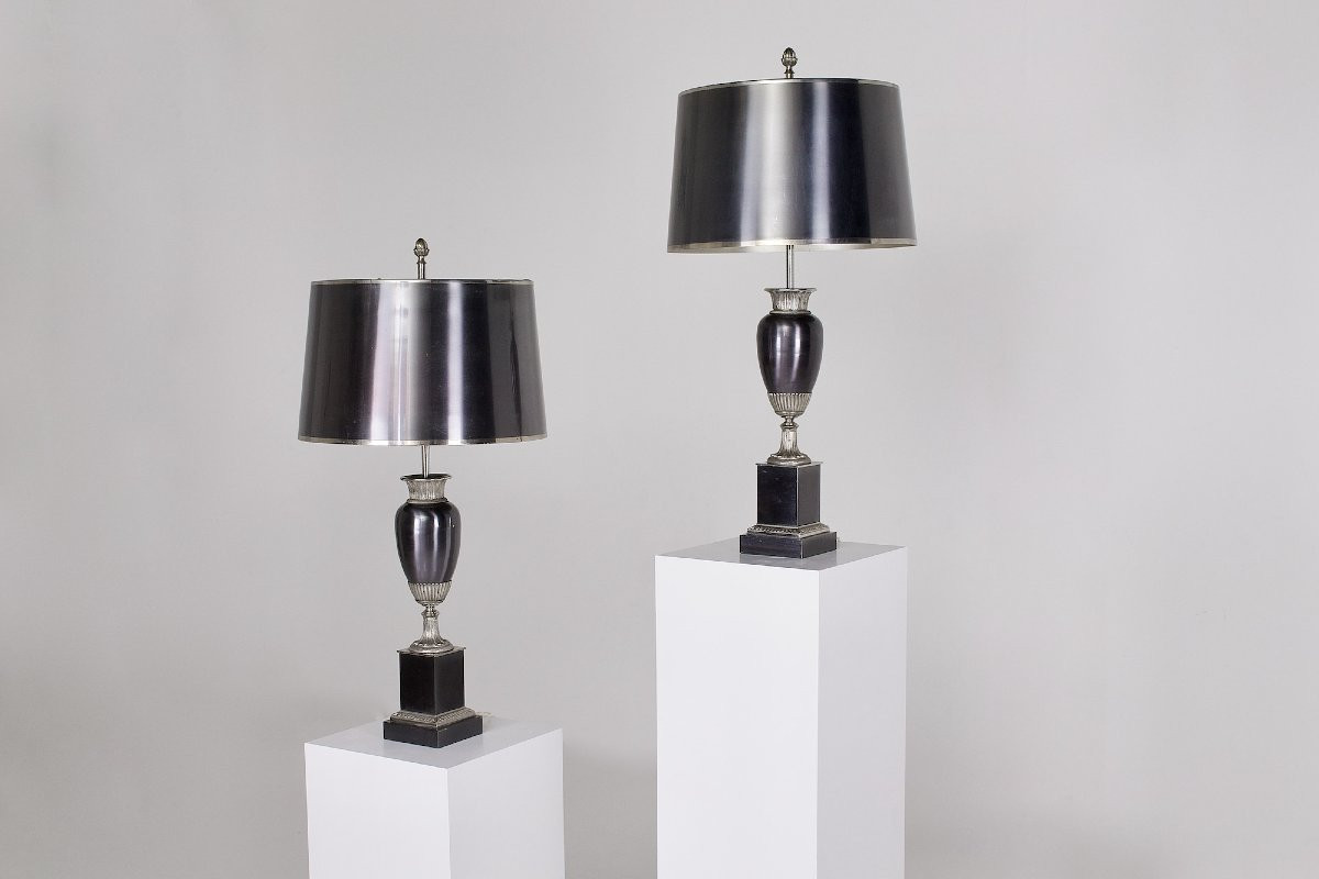 Pair Of Bronze Baluster Lamps, Maison Charles Paris-photo-2
