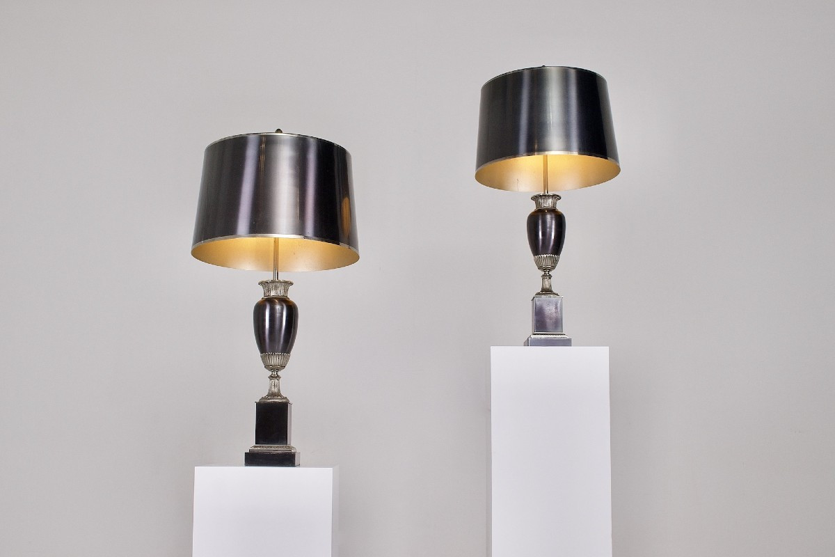 Pair Of Bronze Baluster Lamps, Maison Charles Paris