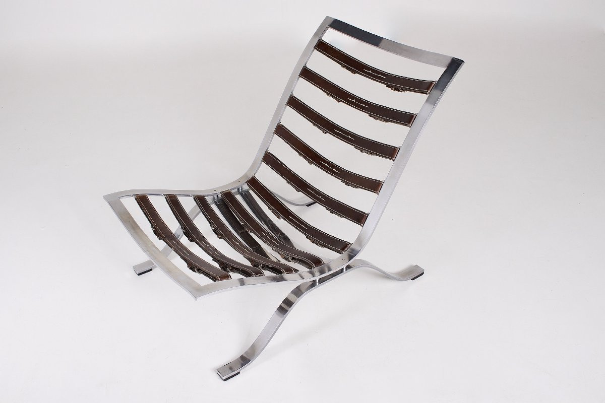 Fauteuil en cuir et son footstool , Arne Norell, années 70, Suède.-photo-4