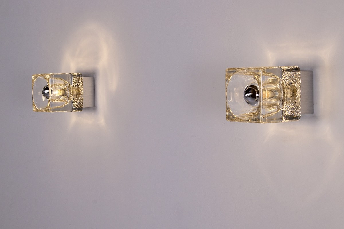 Paire d'Appliques en Verre Ice Cube