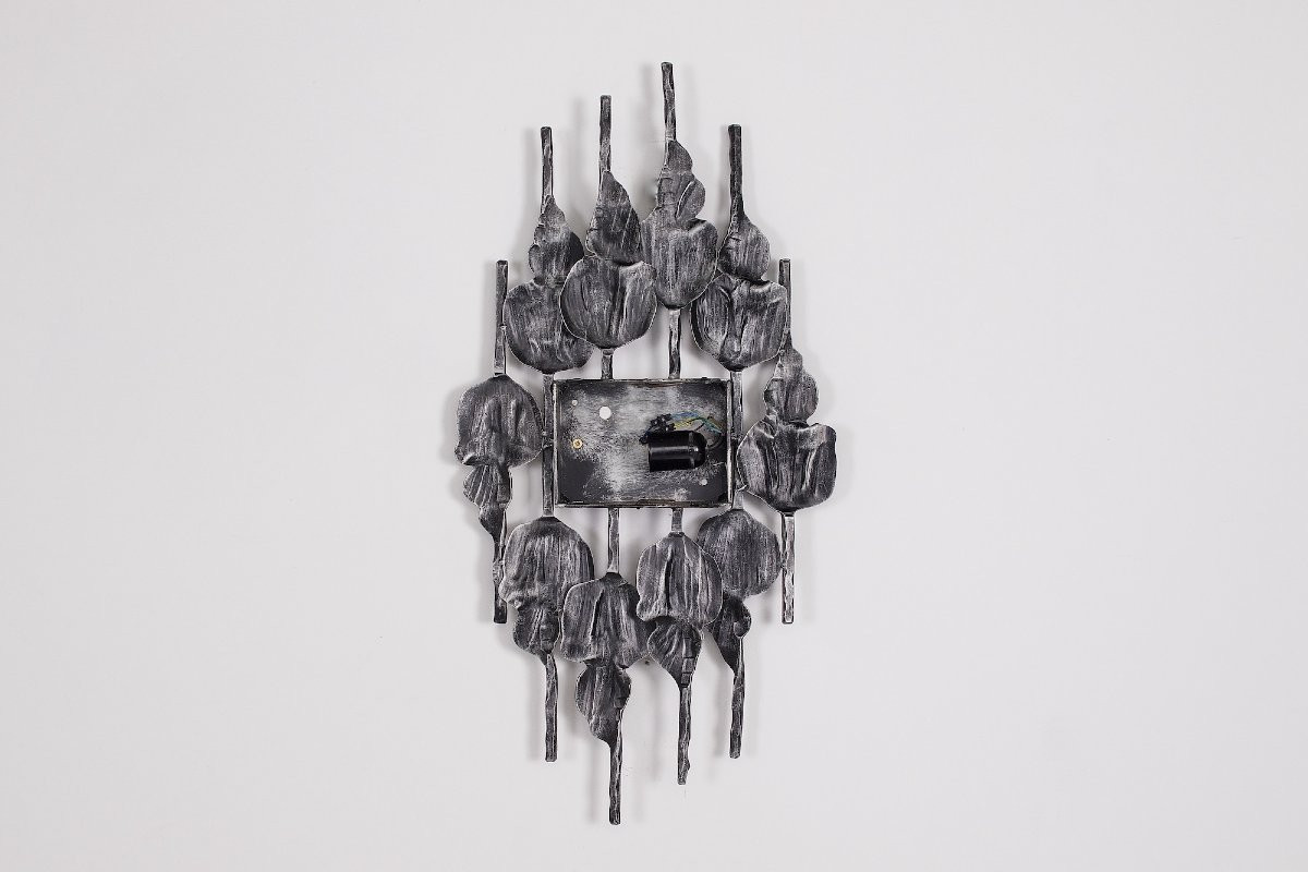 Grande Paire d’Appliques Brutalistes en Fer Forgé et Verre-photo-8