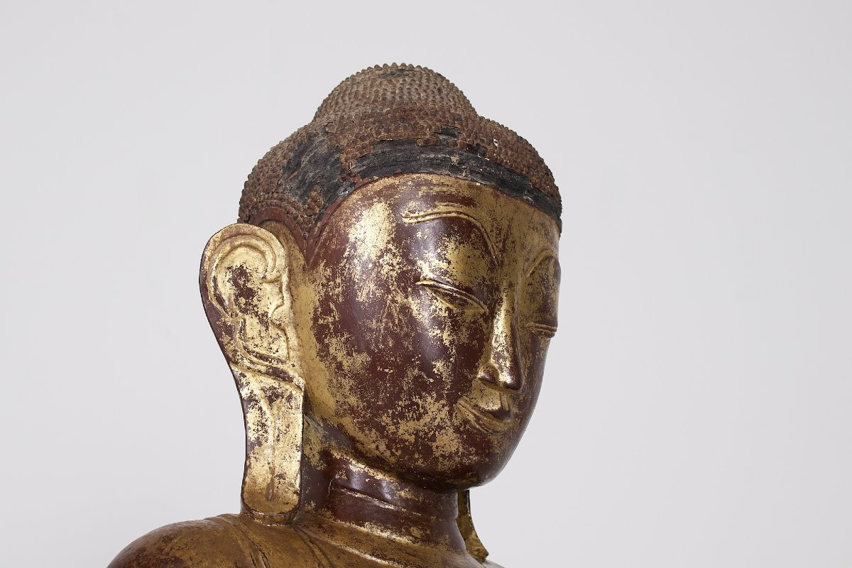 Statue de Bouddha en Bois doré, Birmanie, Ava-photo-1