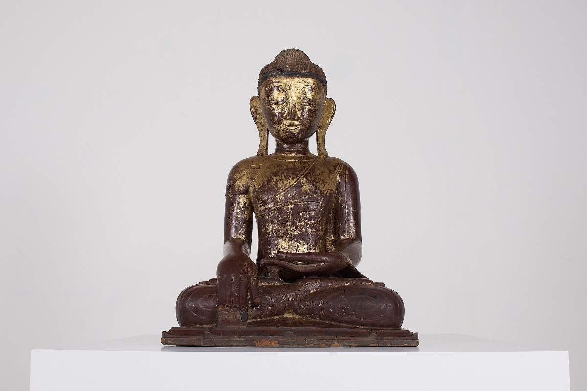  Statue de Bouddha en Bois doré, Birmanie, Ava-photo-5