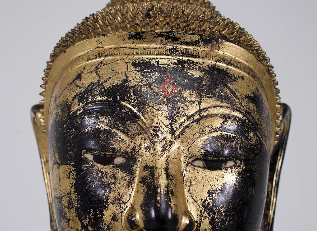 Statue de Bouddha Shan en bois laqué et doré , Birmanie.-photo-4