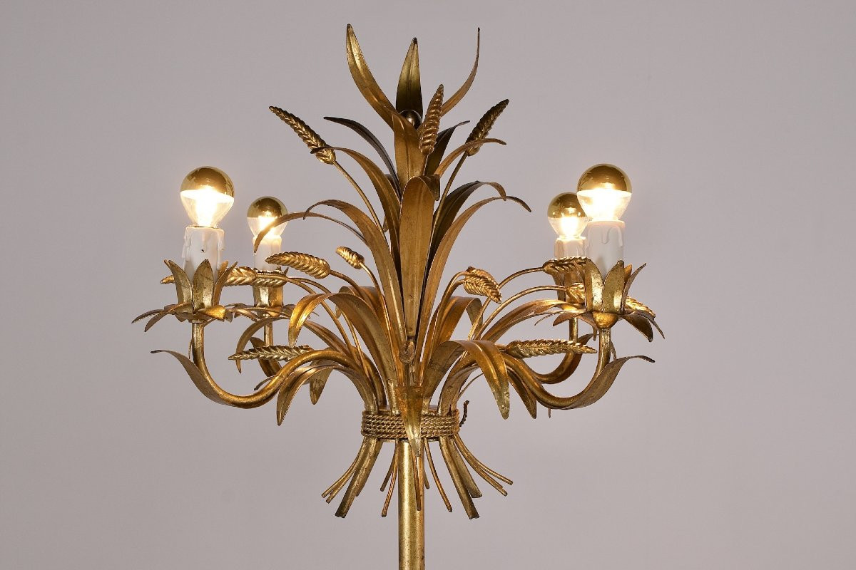 Pair Of Italian "sheaf Of Wheat" Floor Lamps In Gold-plated Metal-photo-2