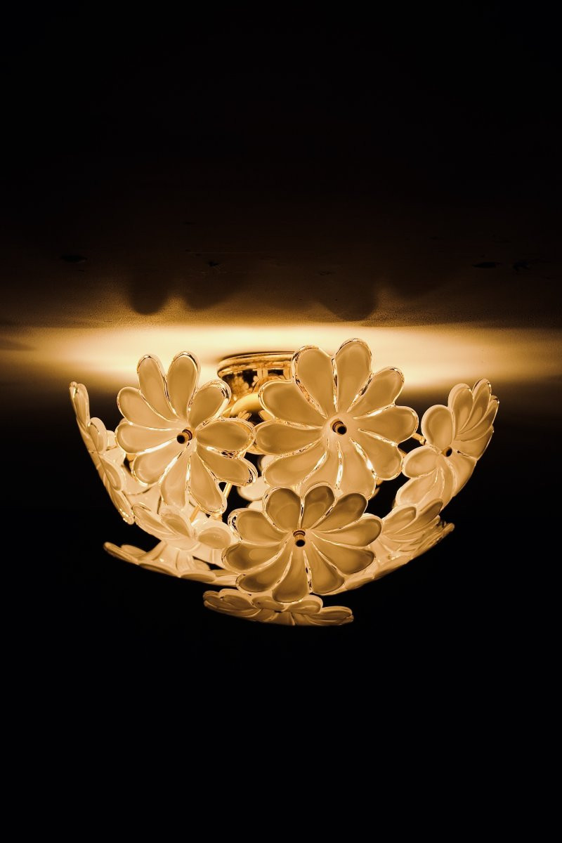 Plafonnier en verre de Murano translucide, années 70.-photo-1