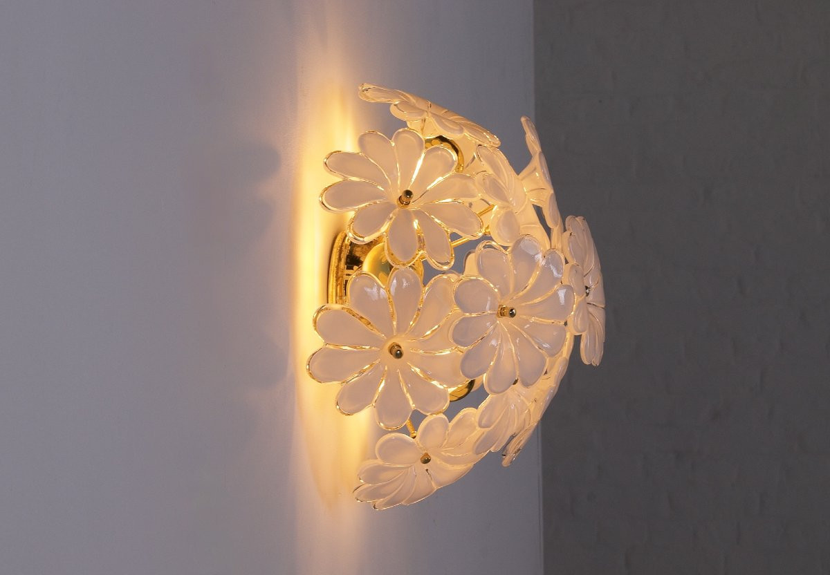 Plafonnier en verre de Murano translucide, années 70.
