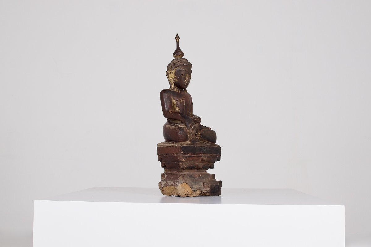Figure de Bouddha en Bois Laqué et Doré - Myanmar-photo-3