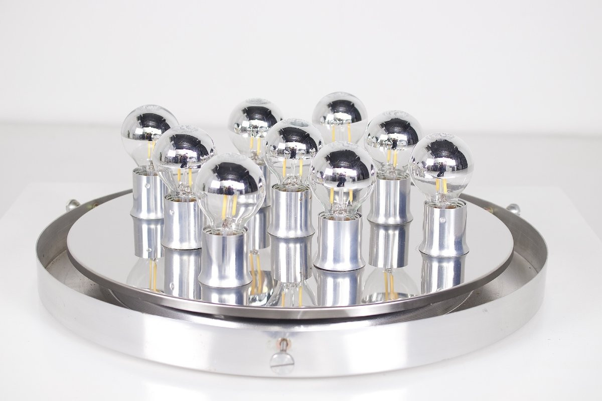 Grand plafonnier rond en verre soufflé bullé, vers 1970-photo-2