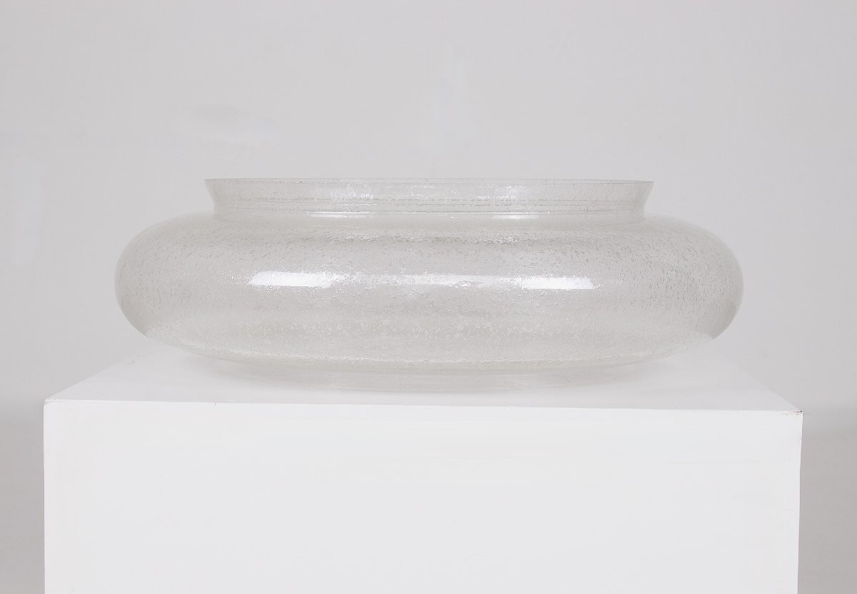 Grand plafonnier rond en verre soufflé bullé, vers 1970-photo-3