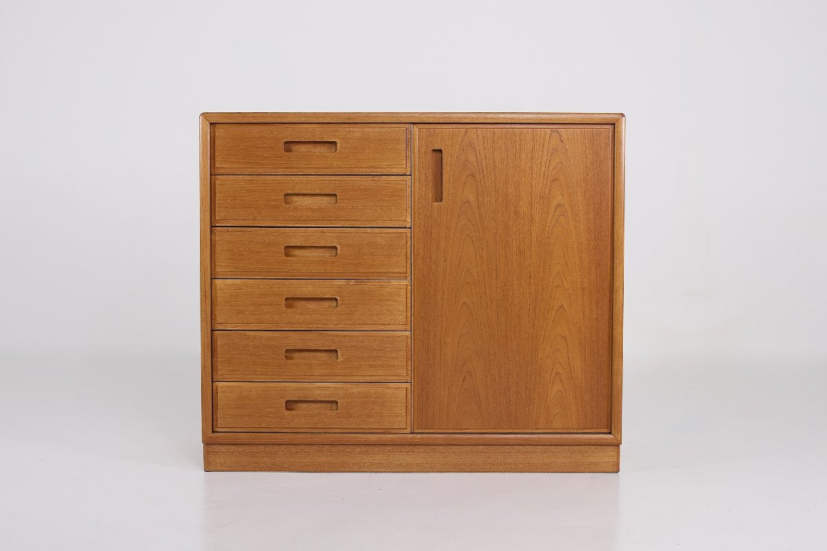 Buffet scandinave en teck – 1 porte, 6 tiroirs, années 1970-photo-3