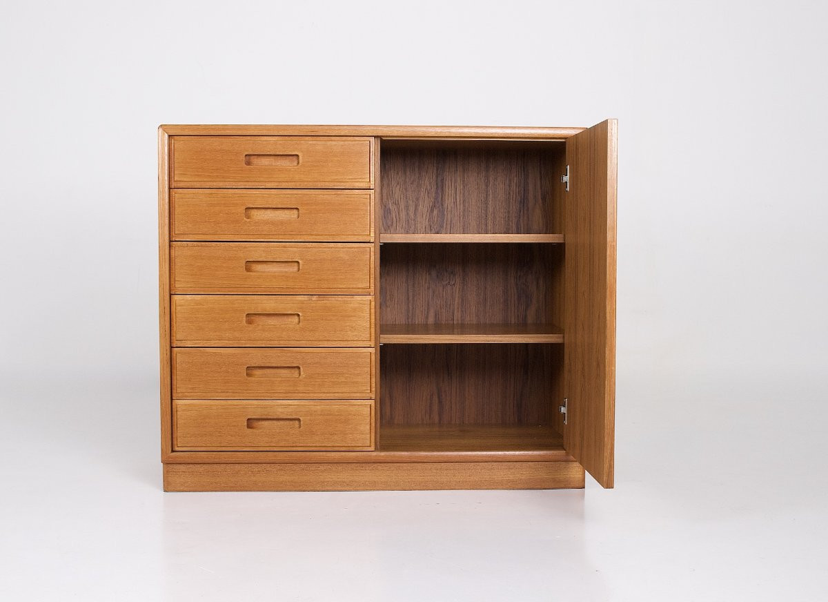 Buffet scandinave en teck – 1 porte, 6 tiroirs, années 1970-photo-4