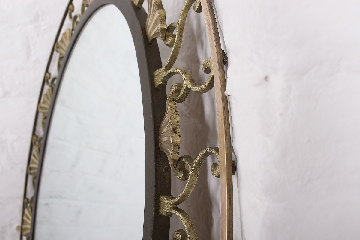 Miroir Art Déco ovale en laiton – Maison Moderna, vers 1930-photo-3