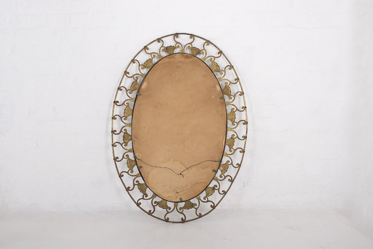 Miroir Art Déco ovale en laiton – Maison Moderna, vers 1930-photo-1