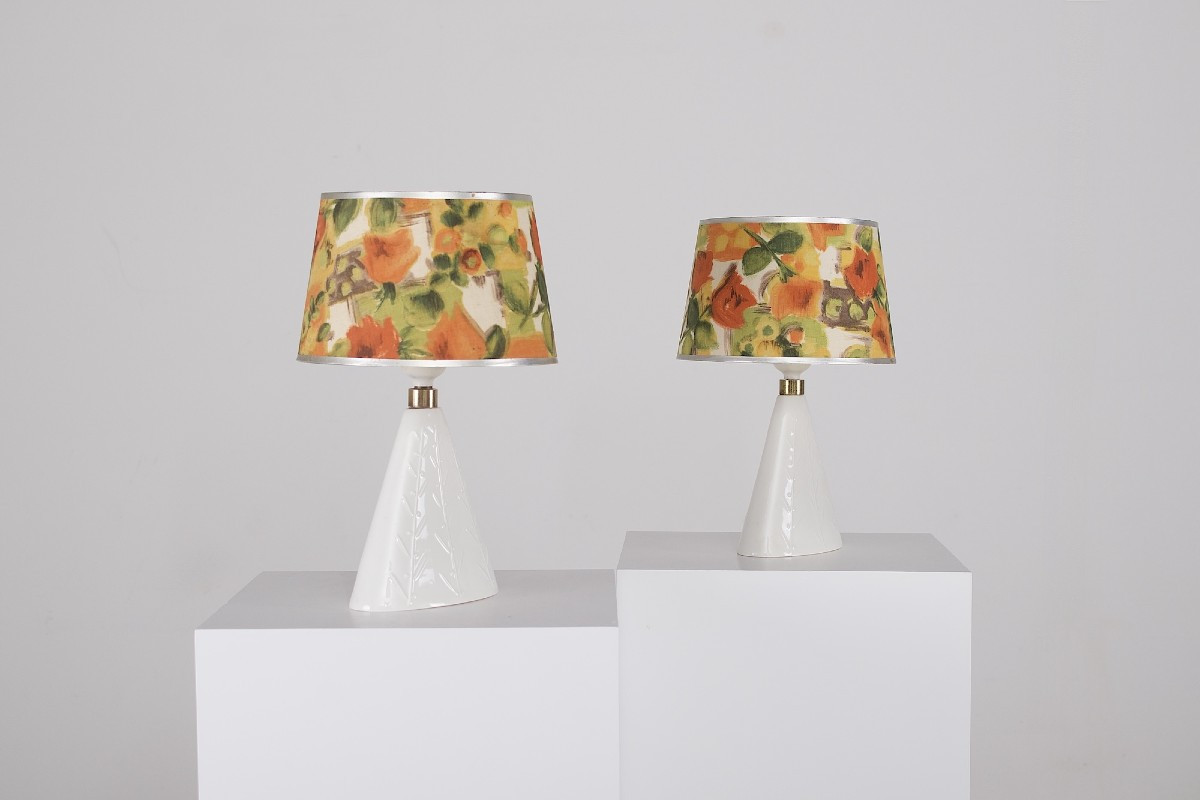 Pair Of Sgrafo Modern Porcelain Lamps - 1950s