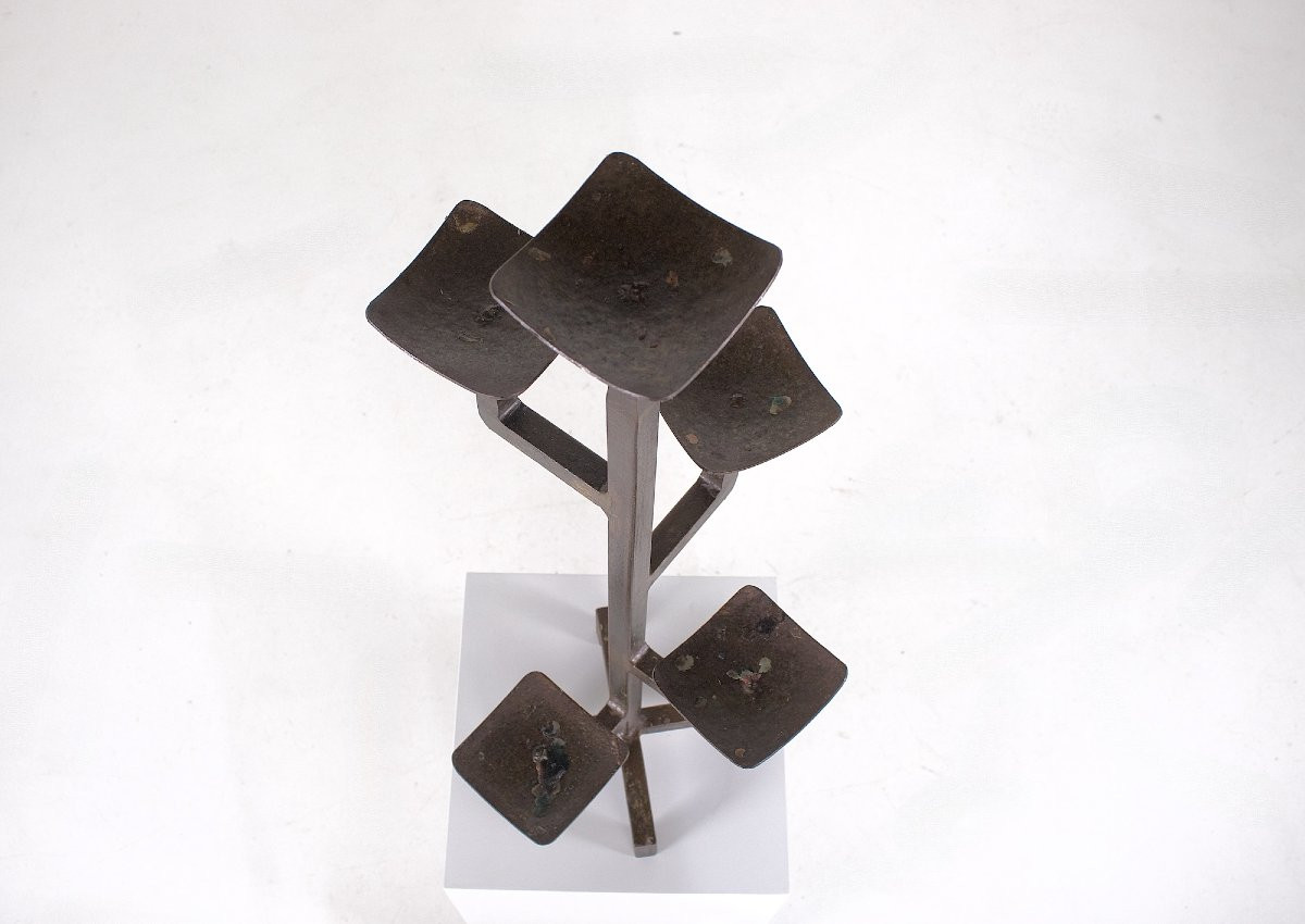 Brutalist Candelabra In Wrought Iron, 4 Arms - 1960s-photo-4