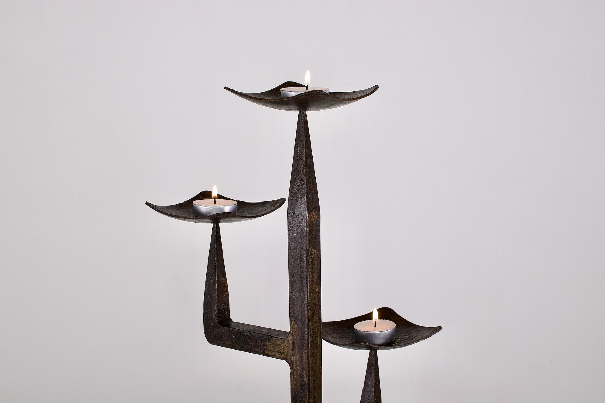 Brutalist Candelabra In Wrought Iron, 4 Arms - 1960s-photo-1