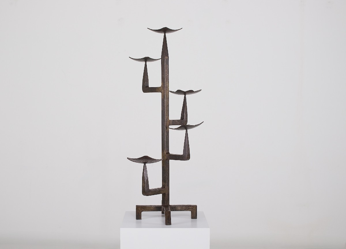 Brutalist Candelabra In Wrought Iron, 4 Arms - 1960s