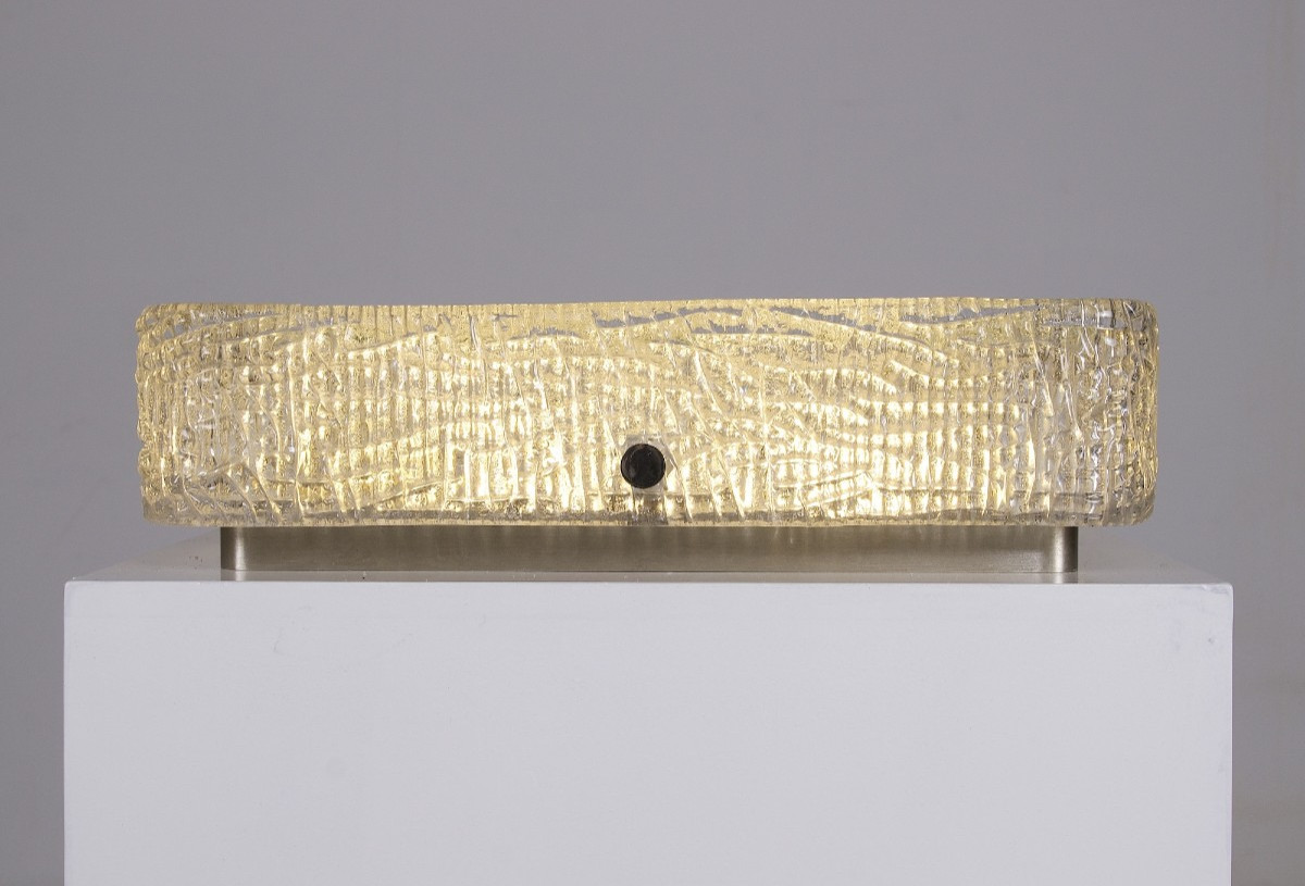 Plafonnier carré en verre texturé – années 1970
