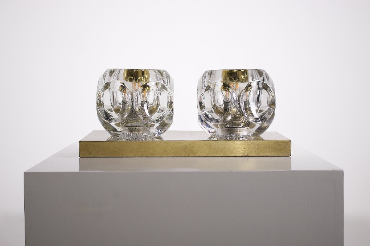Ice Cube Ceiling Light In Brass - Peill & Putzler, 1970s-photo-2