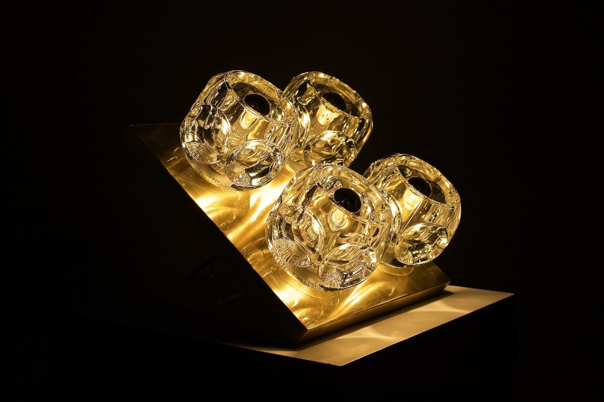 Ice Cube Ceiling Light In Brass - Peill & Putzler, 1970s-photo-4