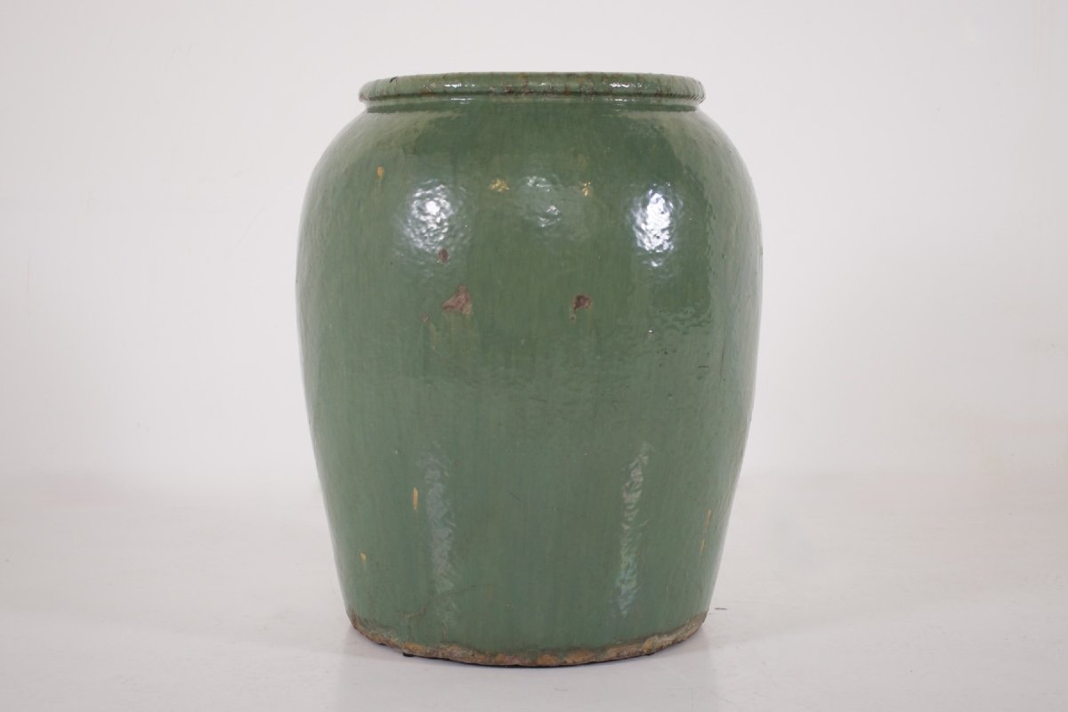 Large Celadon Stoneware Jar - China Or Southeast Asia-photo-2