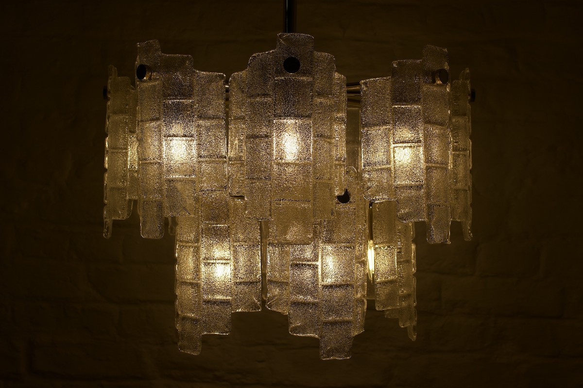 Brass Tiered Chandelier With Curved Glasses