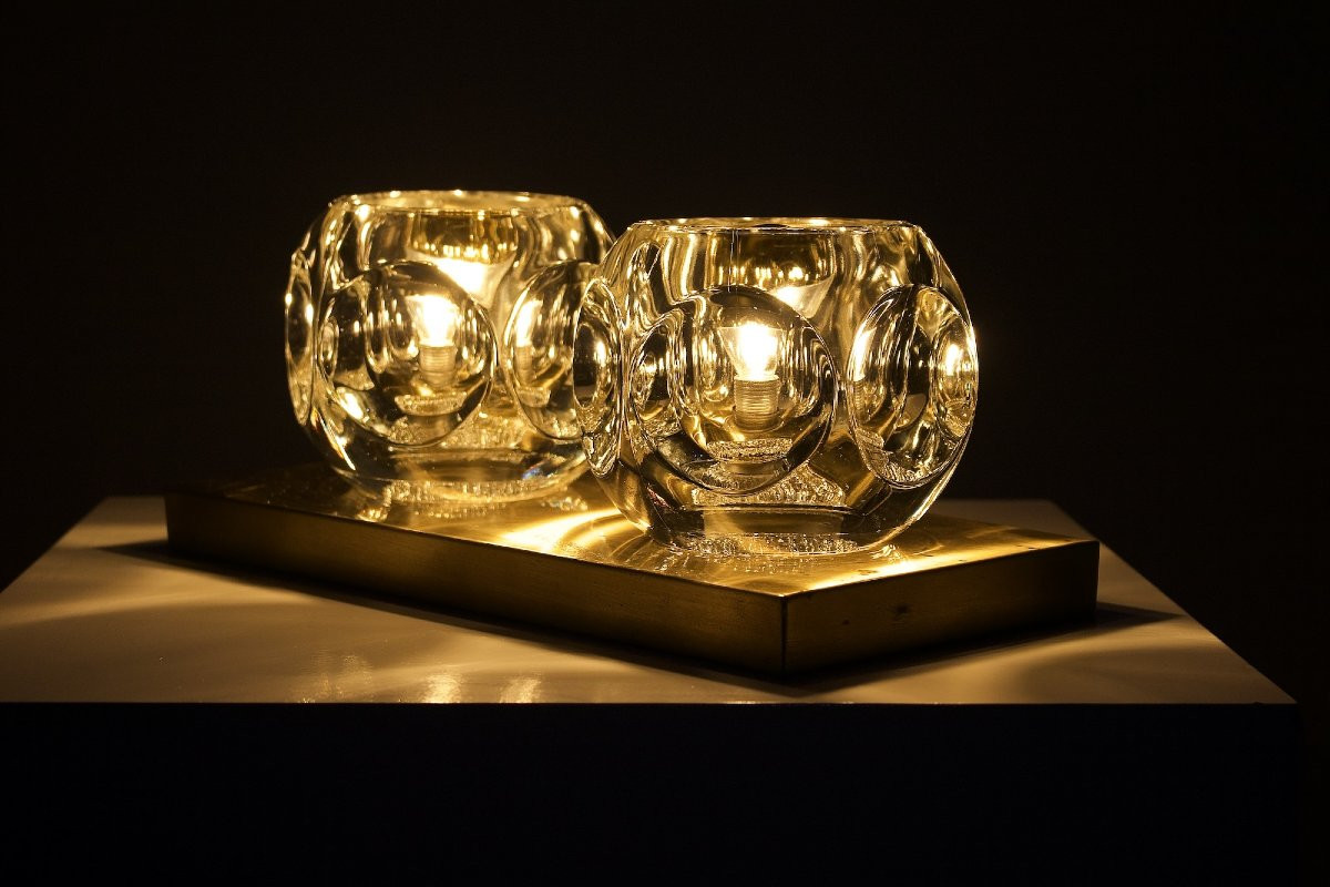 Ice Cube Wall Lamp In Glass And Brass - Peill & Putzler-photo-3