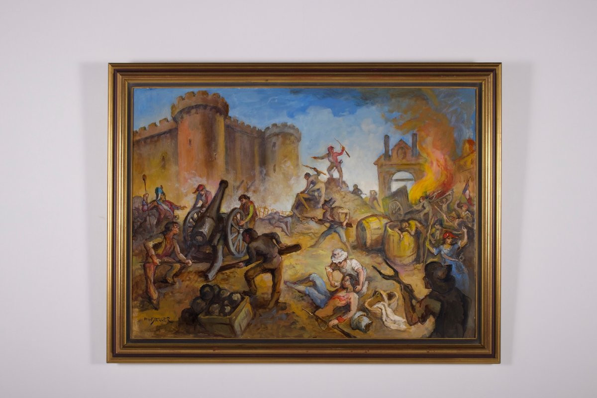 Alexis Hinsberger – La Prise de la Bastille, huile sur toile, 1989 (114 × 87 cm)-photo-2