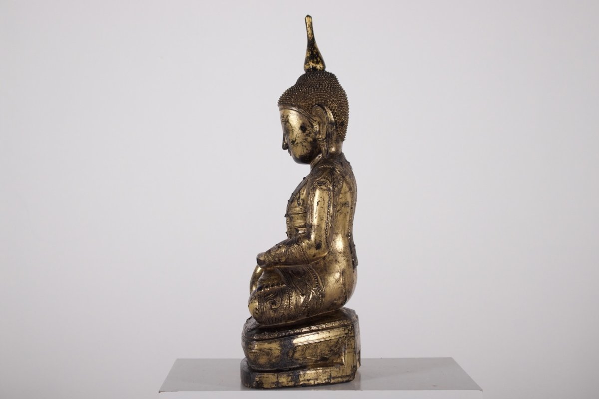 Shan Buddha In Bhumisparsha Mudra, Gilded Wood, Burma-photo-2