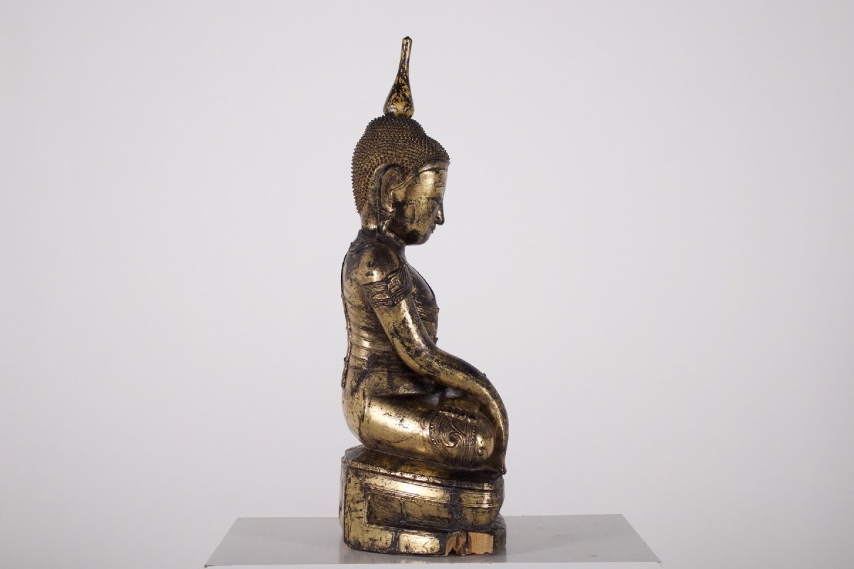 Shan Buddha In Bhumisparsha Mudra, Gilded Wood, Burma-photo-4