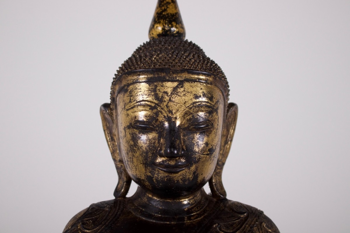 Shan Buddha In Bhumisparsha Mudra, Gilded Wood, Burma-photo-1