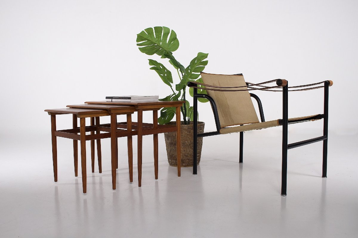 Set de trois tables gigognes scandinaves en teck-photo-4