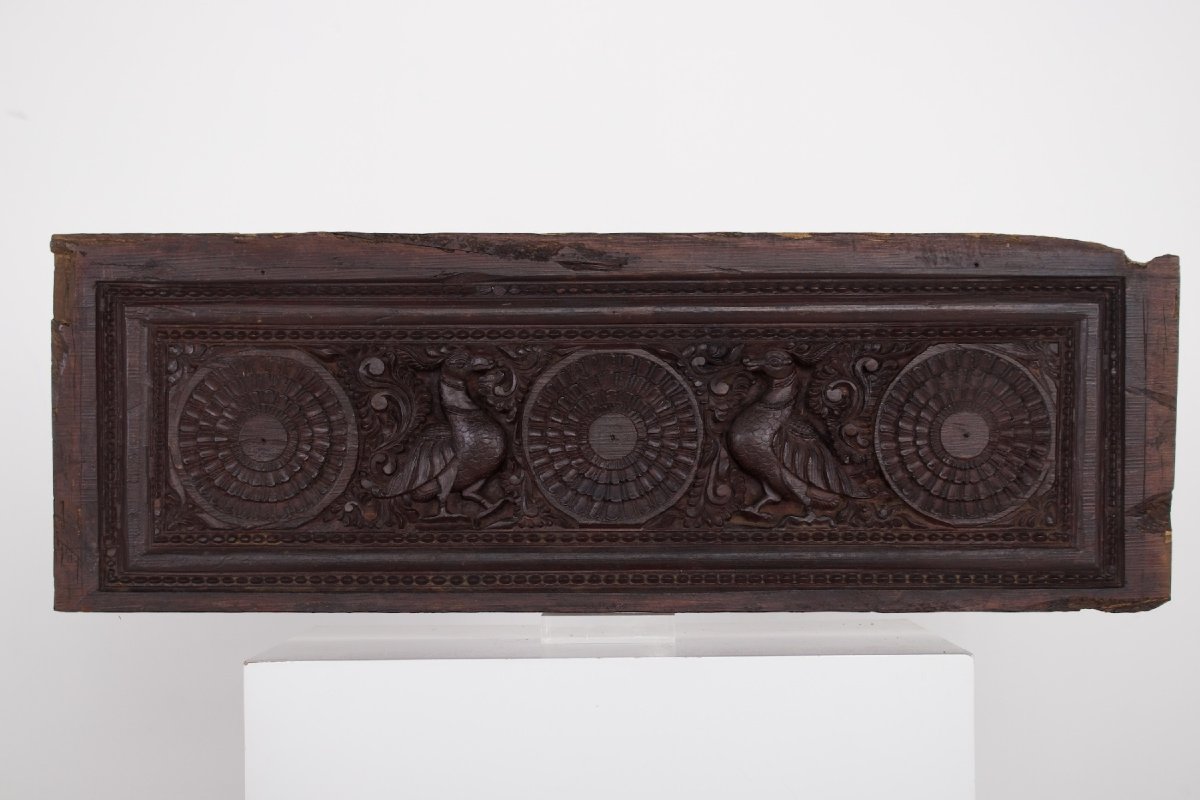 Indian Carved Panel - Lintel With Lotuses And Annapakshi-photo-2