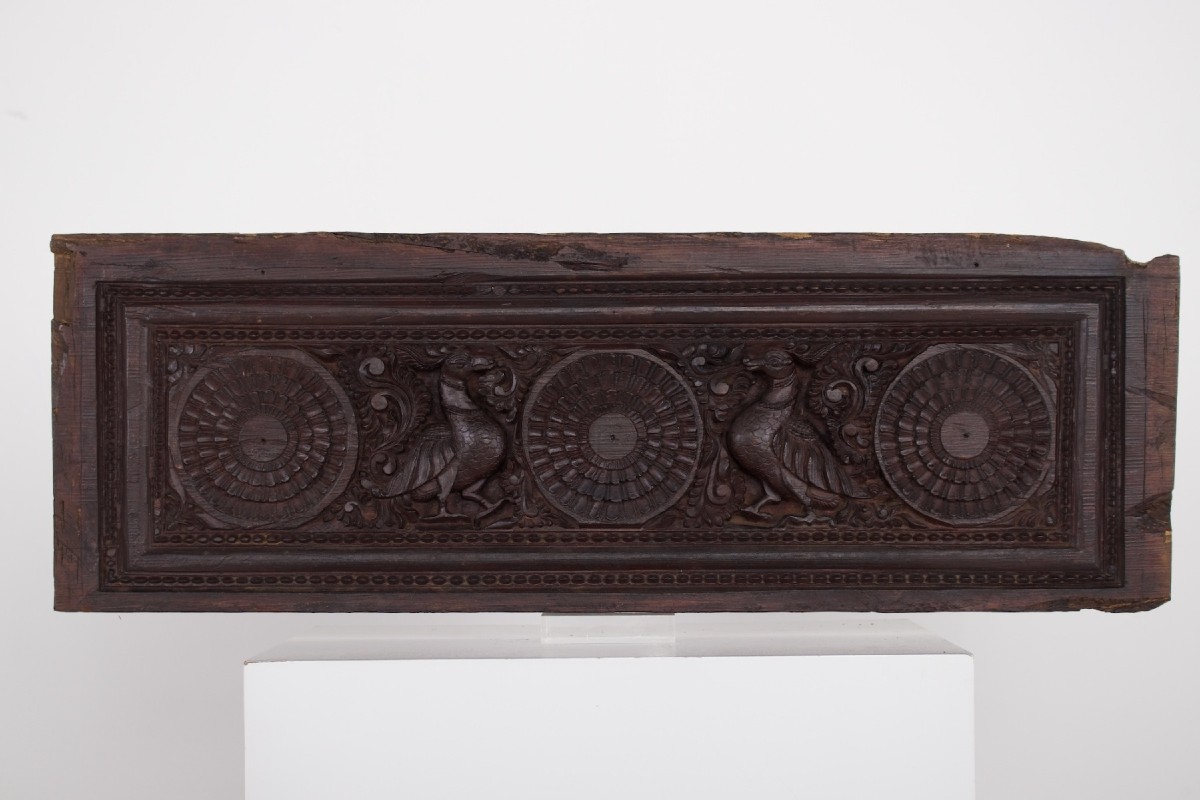 Indian Carved Panel - Lintel With Lotuses And Annapakshi