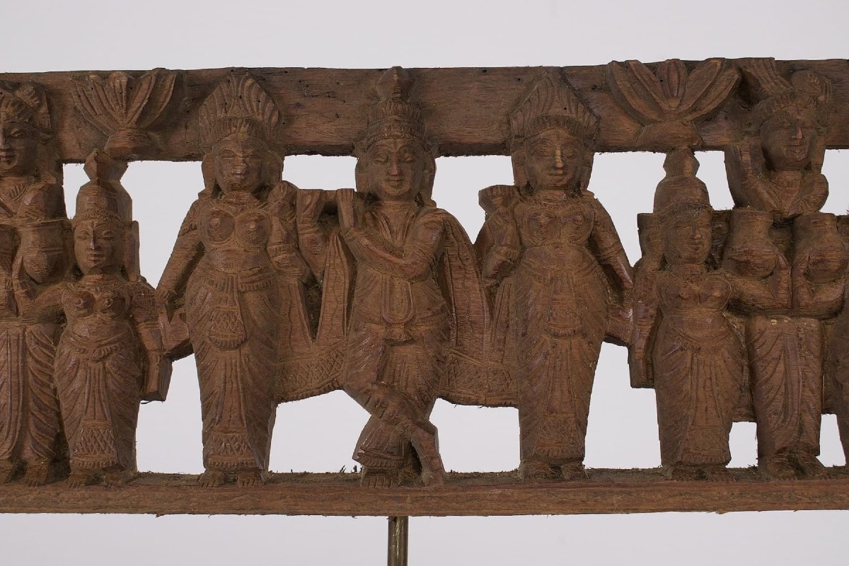 Panneau en bois sculpté ajouré – Inde du Sud-photo-4