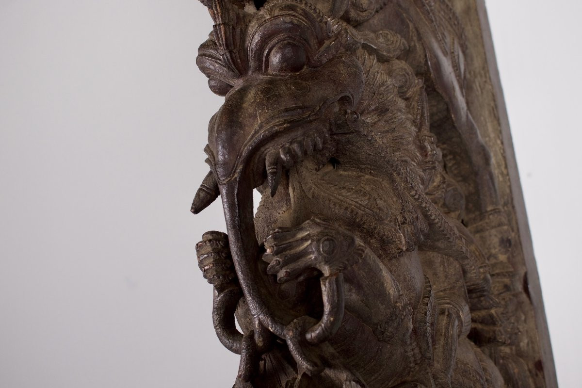 Large Chettinad Door Brackets – Yalis And Horsemen, 19th Century-photo-5
