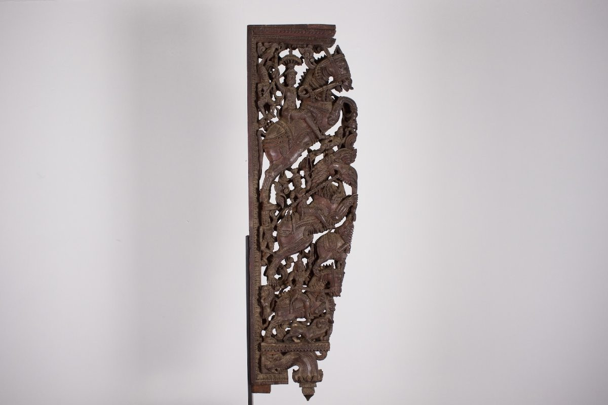 Large Chettinad Door Brackets – Yalis And Horsemen, 19th Century-photo-8