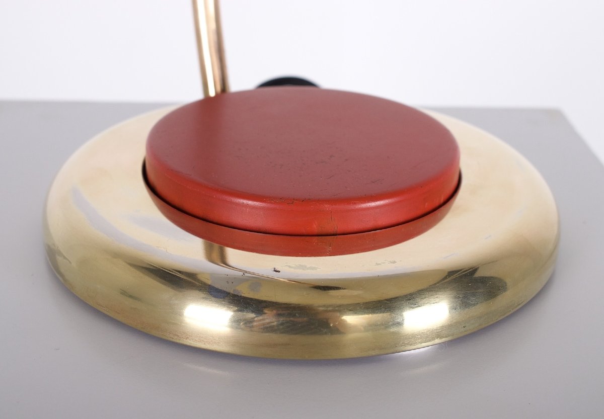 Modernist Brass Lamp With Red Push-button, Circa 1960-photo-2
