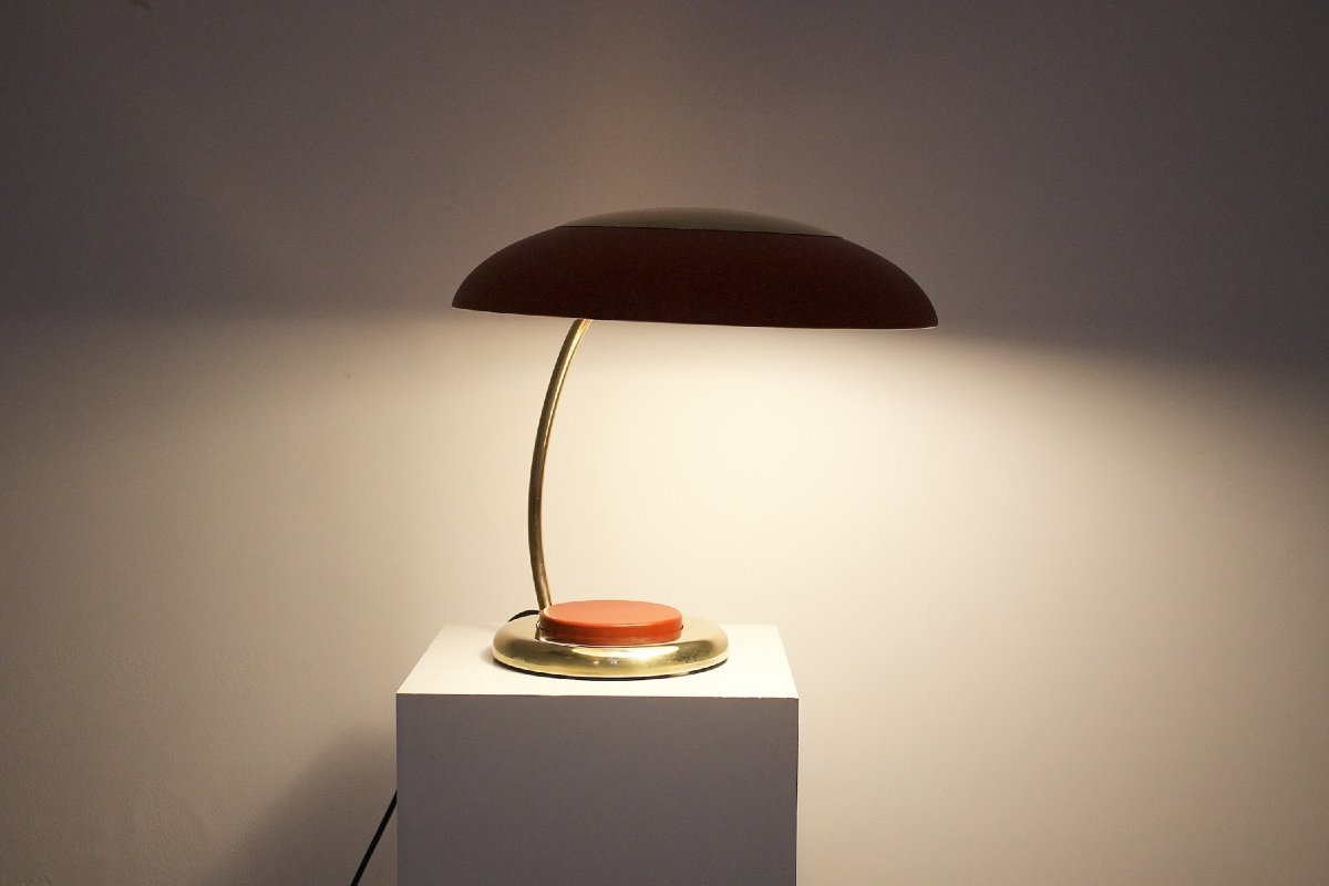 Modernist Brass Lamp With Red Push-button, Circa 1960-photo-3