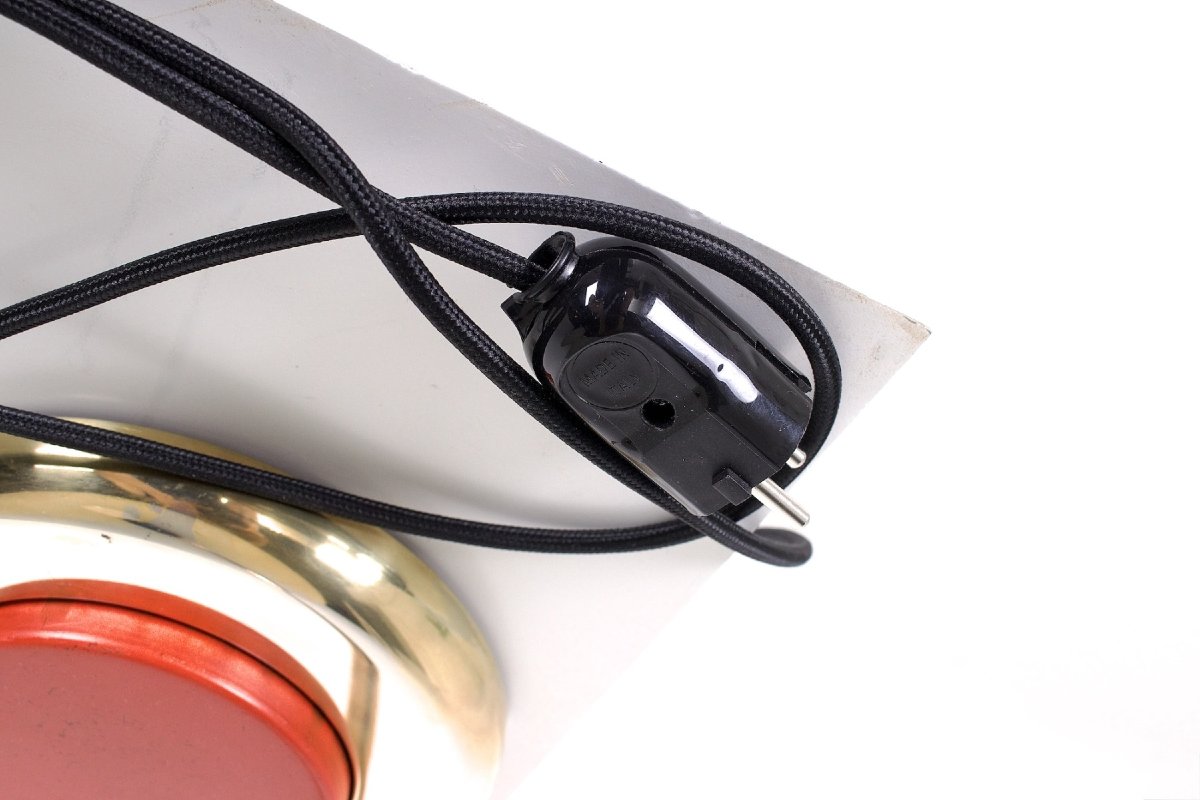 Modernist Brass Lamp With Red Push-button, Circa 1960-photo-1
