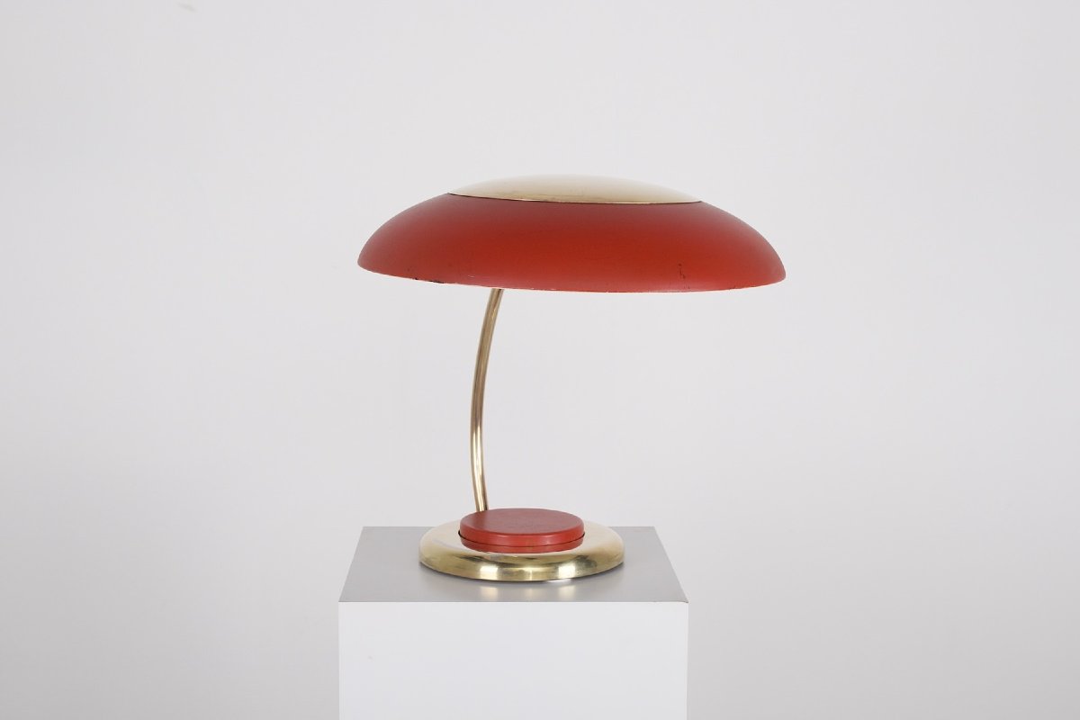 Modernist Brass Lamp With Red Push-button, Circa 1960