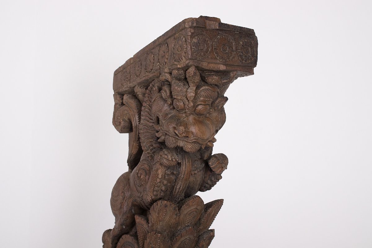Pair Of Vyalis Carved Wood Consoles, India, Tamil Nadu-photo-3