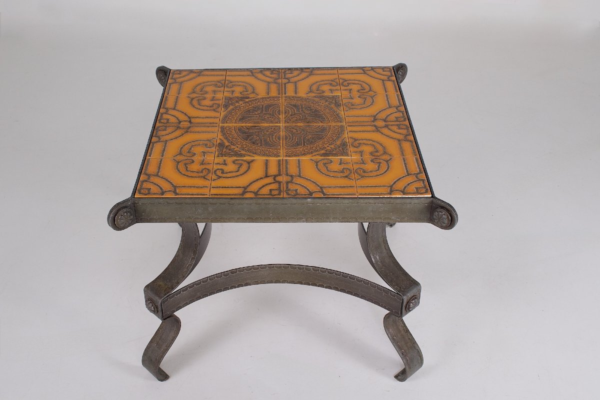 Ceramic And Wrought Iron Coffee Table - France, 1960s-photo-2