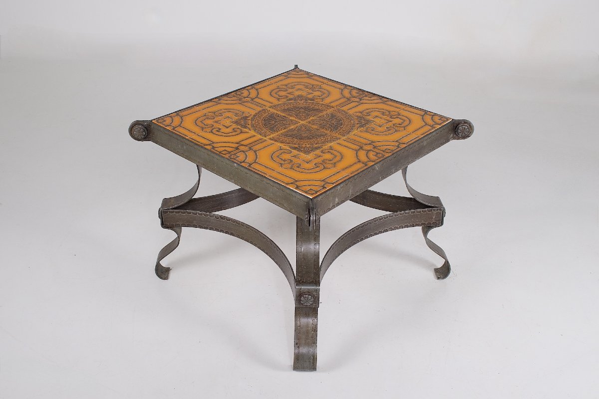 Ceramic And Wrought Iron Coffee Table - France, 1960s