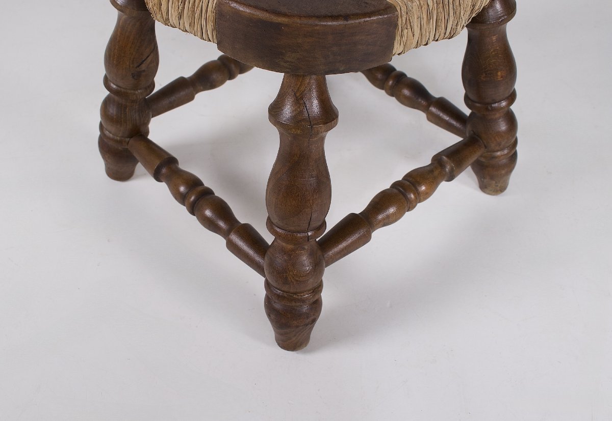 Tabourets de cheminée en bois tourné et paille – France, années 1960-photo-1