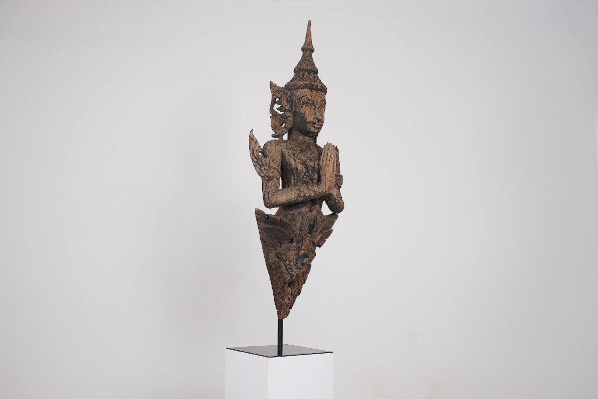 Gardien de temple en bois travaillé, Thaïlande, 18 ème siècle.-photo-2