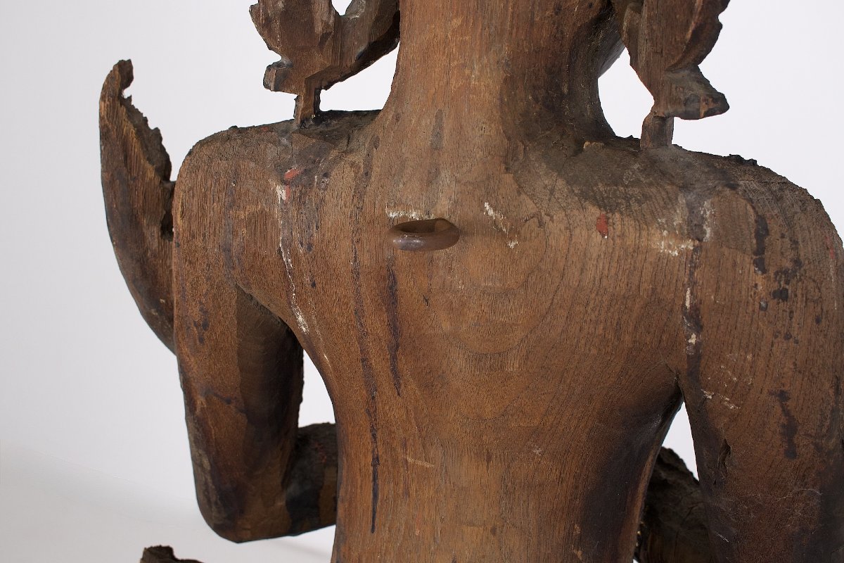 Gardien de temple en bois travaillé, Thaïlande, 18 ème siècle.-photo-3